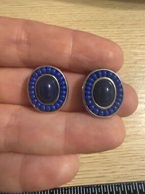 Blue Oval Vintage Beaded Earrings